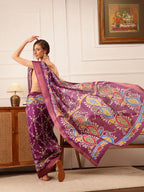 Hiral Fashion Purple Ikkat Kotha Silk Floral Digital Print Saree
