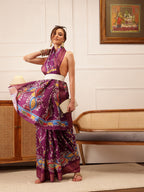 Hiral Fashion Purple Ikkat Kotha Silk Floral Digital Print Saree