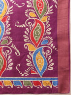 Hiral Fashion Purple Ikkat Kotha Silk Floral Digital Print Saree