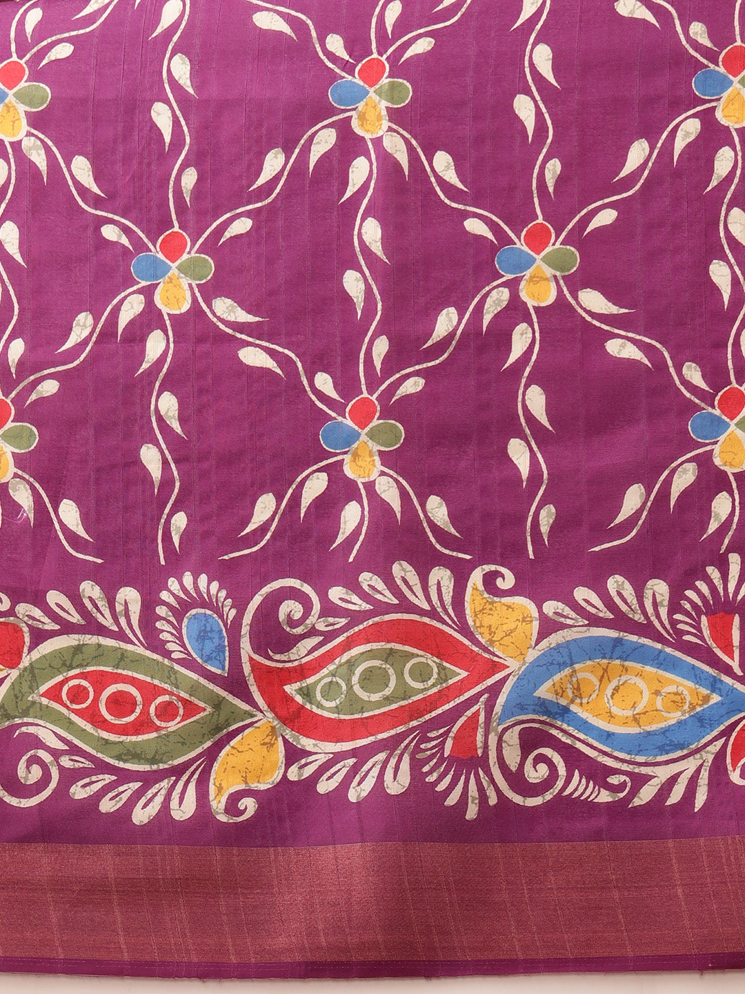 Hiral Fashion Purple Ikkat Kotha Silk Floral Digital Print Saree
