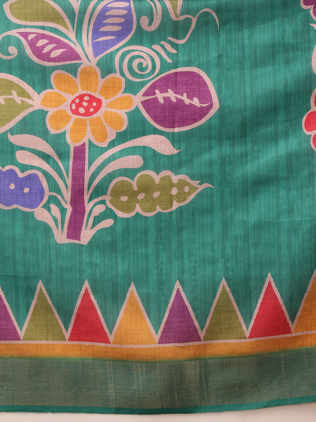 Hiral Fashion Teal Ikkat Kotha Silk Floral Digital Print Saree