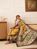 Hiral Fashion Yellow Ikkat Kotha Silk Floral Digital Print Saree