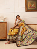 Hiral Fashion Yellow Ikkat Kotha Silk Floral Digital Print Saree