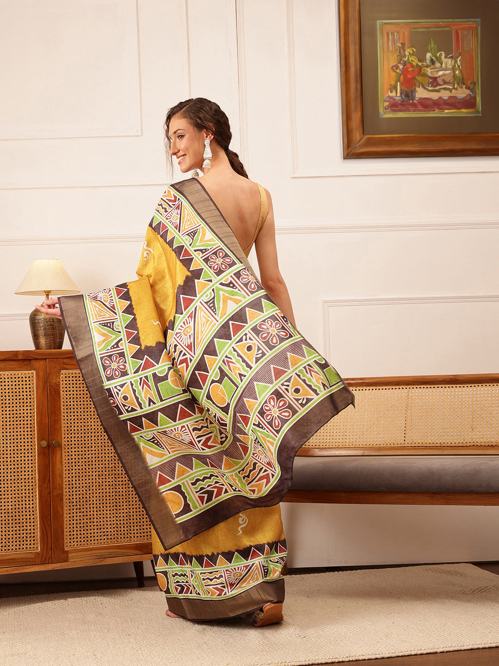 Hiral Fashion Yellow Ikkat Kotha Silk Floral Digital Print Saree