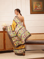 Hiral Fashion Yellow Ikkat Kotha Silk Floral Digital Print Saree