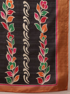 Hiral Fashion Black Banarasi Silk Blend Floral Digital Printed Saree
