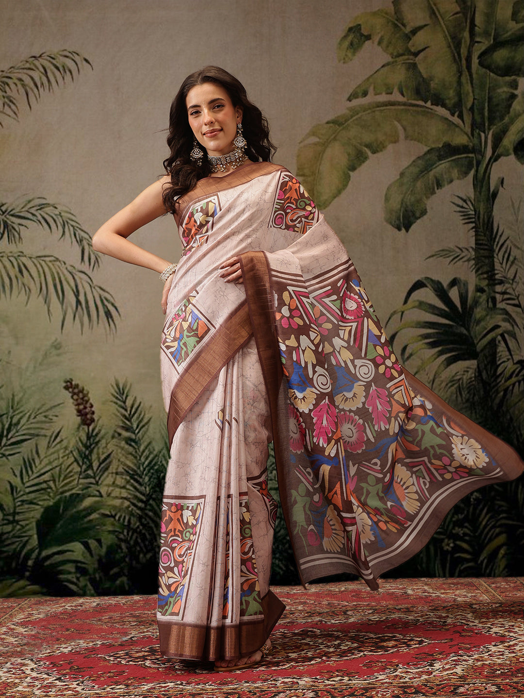 Hiral Fashion Multi Banarasi Silk Blend Floral Digital Printed Saree