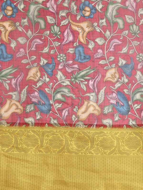 Maroon Munga Silk Digital Print Floral Saree with Unstitched Blouse - Hiral Fashion
