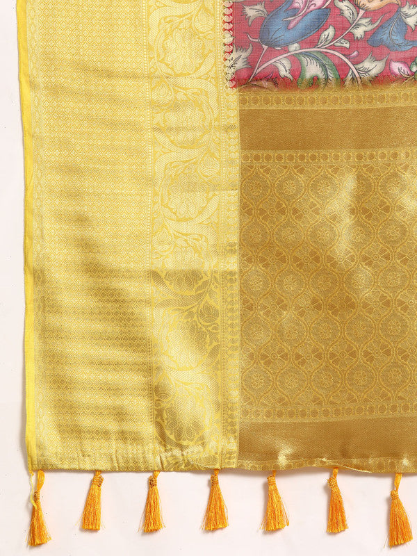 Maroon Munga Silk Digital Print Floral Saree with Unstitched Blouse - Hiral Fashion