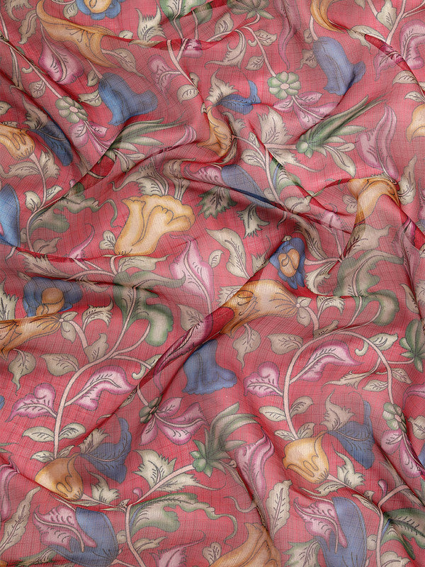 Maroon Munga Silk Digital Print Floral Saree with Unstitched Blouse - Hiral Fashion