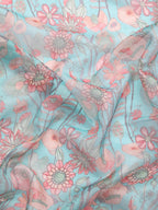 Turquoise Munga Silk Digital Print Floral Saree with Unstitched Blouse - Hiral Fashion