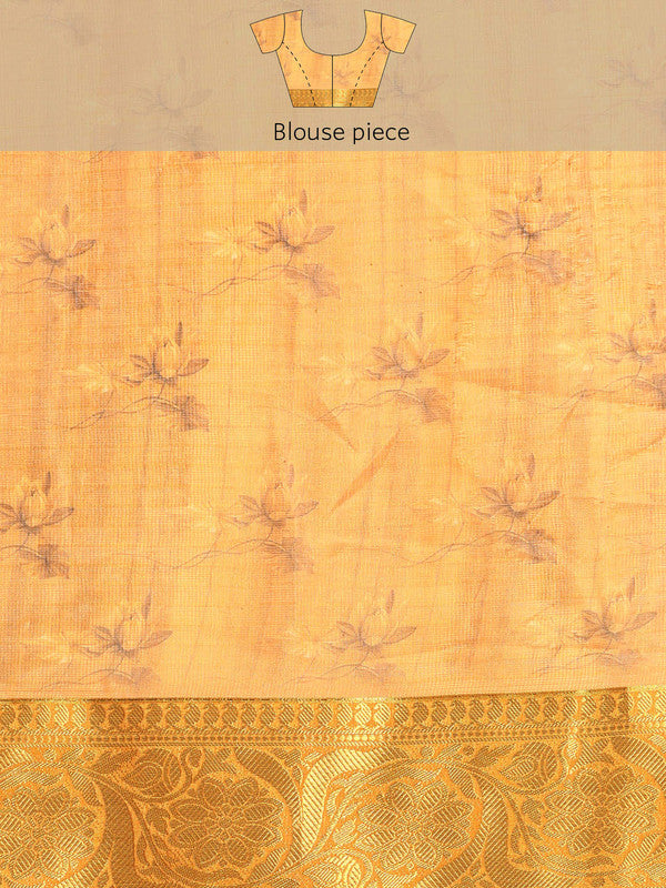 Turquoise Munga Silk Digital Print Floral Saree with Unstitched Blouse - Hiral Fashion