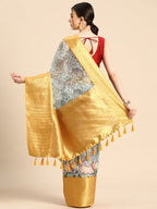 Gray Munga Silk Digital Print Animal Print Saree with Unstitched Blouse - Hiral Fashion