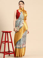 Gray Munga Silk Digital Print Animal Print Saree with Unstitched Blouse - Hiral Fashion