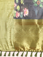 Navy Blue Munga Silk Digital Print Floral Saree with Unstitched Blouse - Hiral Fashion