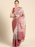 Beige Munga Silk Digital Print Floral Saree with Unstitched Blouse - Hiral Fashion