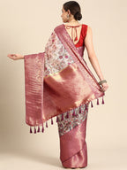 Beige Munga Silk Digital Print Floral Saree with Unstitched Blouse - Hiral Fashion