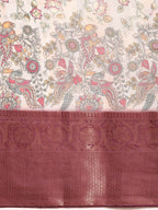 Beige Munga Silk Digital Print Floral Saree with Unstitched Blouse - Hiral Fashion