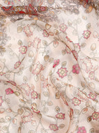 Beige Munga Silk Digital Print Floral Saree with Unstitched Blouse - Hiral Fashion
