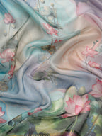 Multicolor Munga Silk Digital Print Floral Saree with Unstitched Blouse - Hiral Fashion