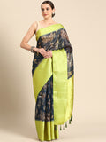 Gray Munga Silk Digital Print Floral Saree with Unstitched Blouse - Hiral Fashion