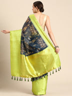 Gray Munga Silk Digital Print Floral Saree with Unstitched Blouse - Hiral Fashion