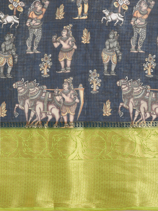 Gray Munga Silk Digital Print Floral Saree with Unstitched Blouse - Hiral Fashion