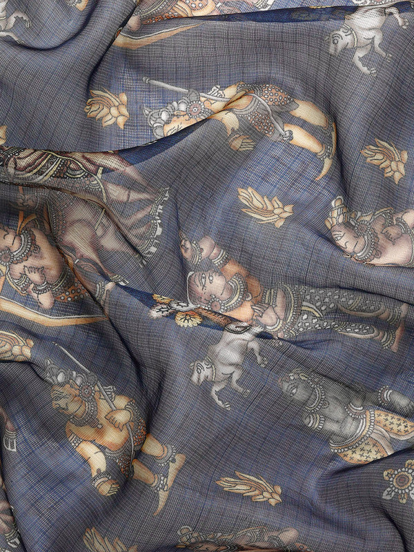 Gray Munga Silk Digital Print Floral Saree with Unstitched Blouse - Hiral Fashion