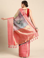 Multicolor Munga Silk Digital Print Floral Saree with Unstitched Blouse - Hiral Fashion