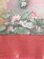 Multicolor Munga Silk Digital Print Floral Saree with Unstitched Blouse - Hiral Fashion