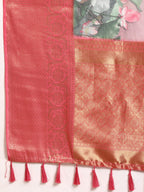 Multicolor Munga Silk Digital Print Floral Saree with Unstitched Blouse - Hiral Fashion