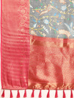 Gray Munga Silk Digital Print Floral Saree with Unstitched Blouse - Hiral Fashion