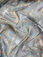Gray Munga Silk Digital Print Floral Saree with Unstitched Blouse - Hiral Fashion