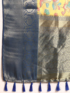 Yellow Munga Silk Digital Print Floral Saree with Unstitched Blouse - Hiral Fashion