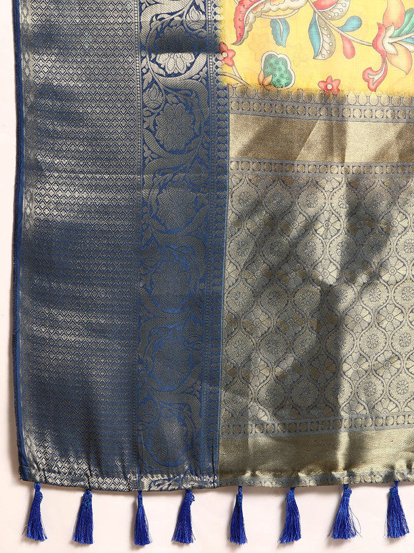Yellow Munga Silk Digital Print Floral Saree with Unstitched Blouse - Hiral Fashion