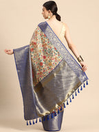 Beige Munga Silk Digital Print Floral Saree with Unstitched Blouse - Hiral Fashion