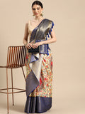 Beige Munga Silk Digital Print Floral Saree with Unstitched Blouse - Hiral Fashion