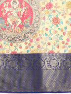 Beige Munga Silk Digital Print Floral Saree with Unstitched Blouse - Hiral Fashion