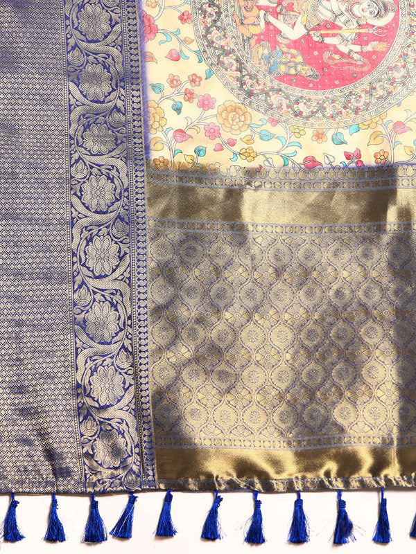 Beige Munga Silk Digital Print Floral Saree with Unstitched Blouse - Hiral Fashion