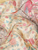 Beige Munga Silk Digital Print Floral Saree with Unstitched Blouse - Hiral Fashion