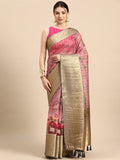 Beige Munga Silk Digital Print Floral Saree with Unstitched Blouse - Hiral Fashion