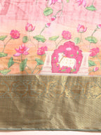 Beige Munga Silk Digital Print Floral Saree with Unstitched Blouse - Hiral Fashion