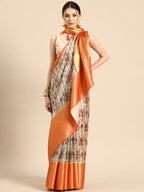 Multicolor Munga Silk Digital Print Abstract Saree with Unstitched Blouse - Hiral Fashion