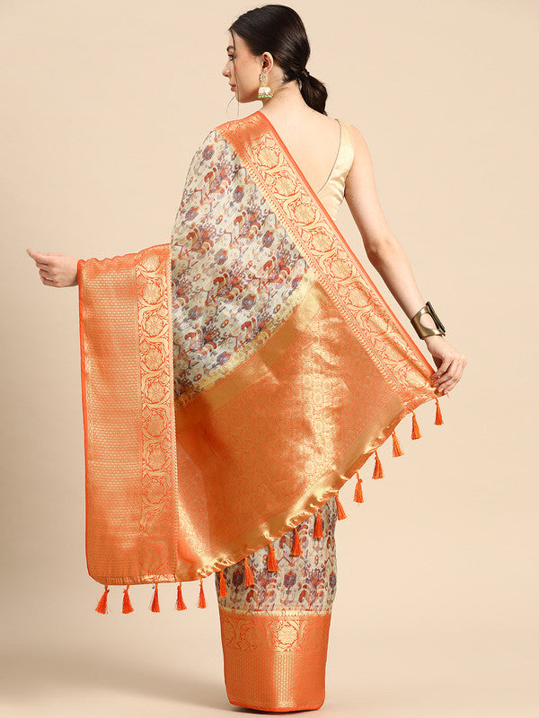 Multicolor Munga Silk Digital Print Abstract Saree with Unstitched Blouse - Hiral Fashion