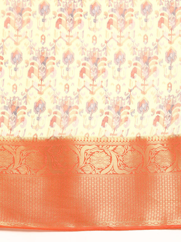 Multicolor Munga Silk Digital Print Abstract Saree with Unstitched Blouse - Hiral Fashion