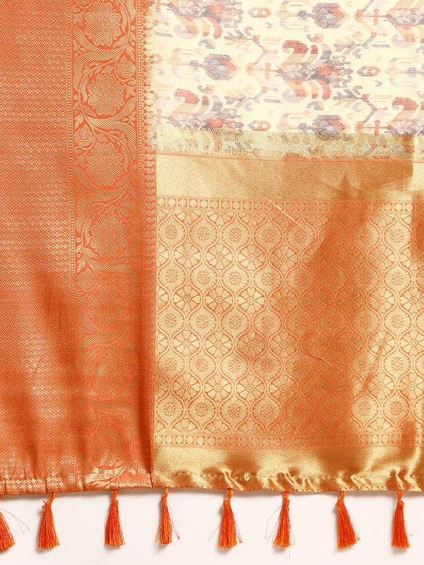 Multicolor Munga Silk Digital Print Abstract Saree with Unstitched Blouse - Hiral Fashion