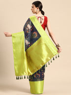 Navy Blue Munga Silk Digital Print Animal Print Saree with Unstitched Blouse - Hiral Fashion