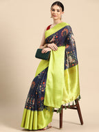 Navy Blue Munga Silk Digital Print Animal Print Saree with Unstitched Blouse - Hiral Fashion