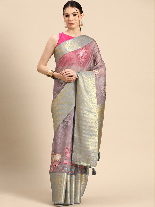 Rust Munga Silk Digital Print Animal Print Saree with Unstitched Blouse - Hiral Fashion