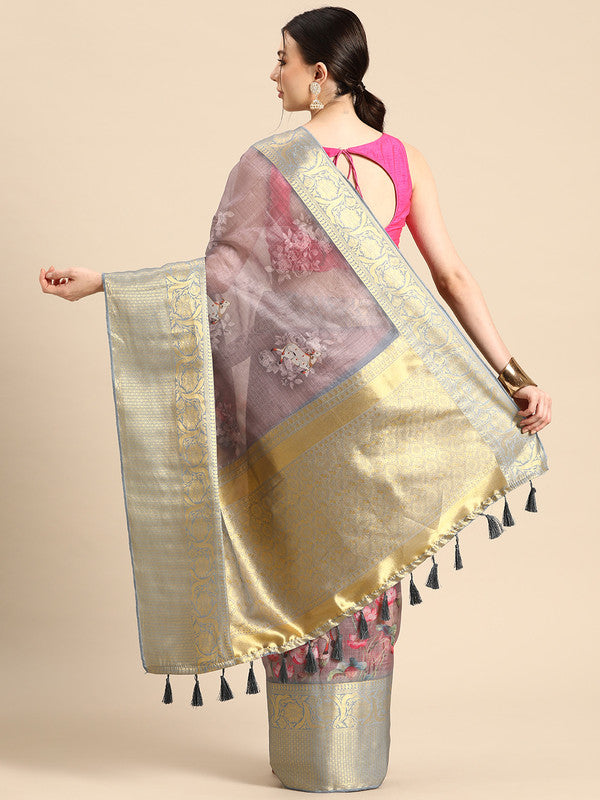 Rust Munga Silk Digital Print Animal Print Saree with Unstitched Blouse - Hiral Fashion